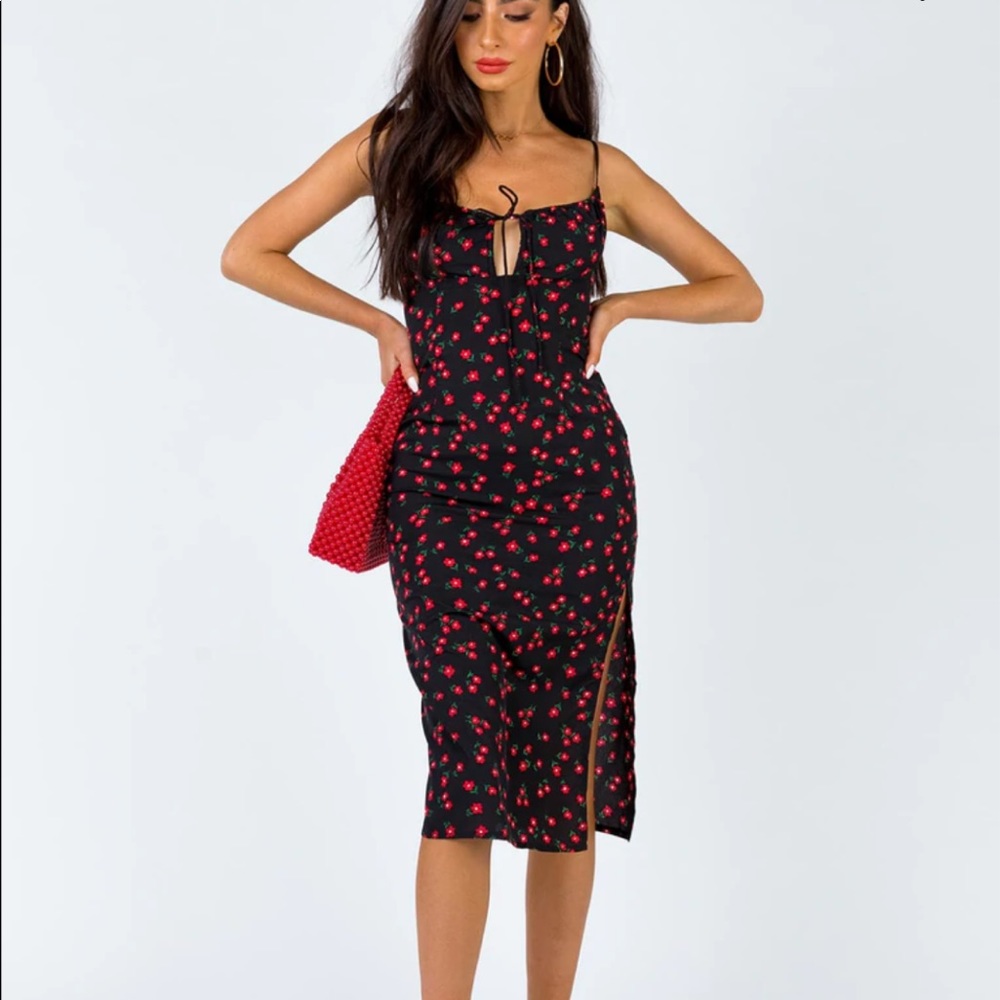 NODA MIDI DRESS BLACK/RED